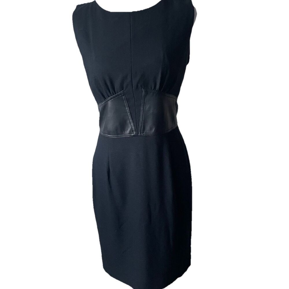 L’Agence Black A-Line Leather Mid Section Dress Wool Blend Size 6